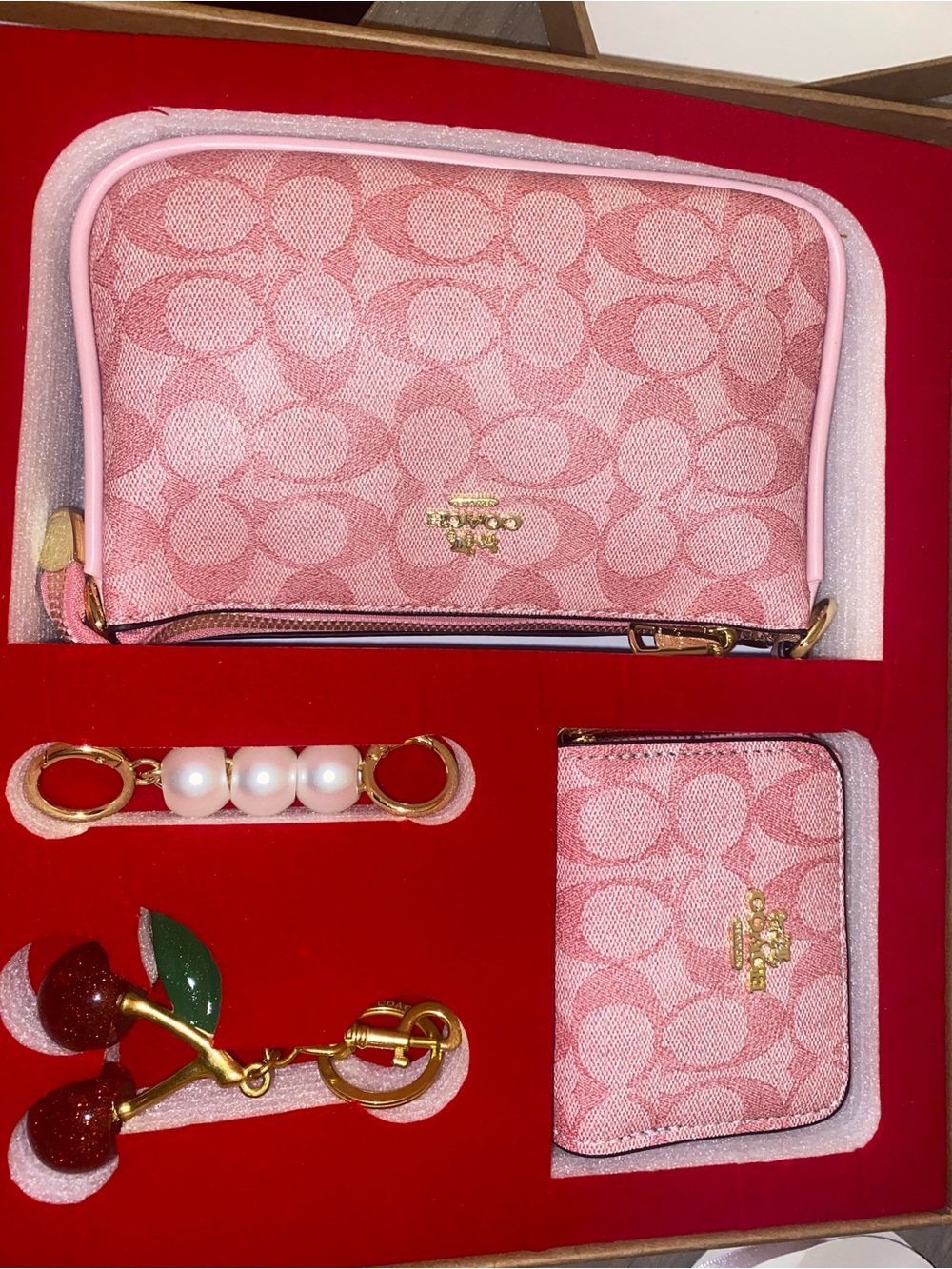 Coach Pink Signature Canvas Wristlet and Card Case Gift Set